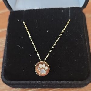 NWOT 14K SOLID GOLD Paw Print Pendant Necklace WITH MOTHER OF PEARL 18-20"